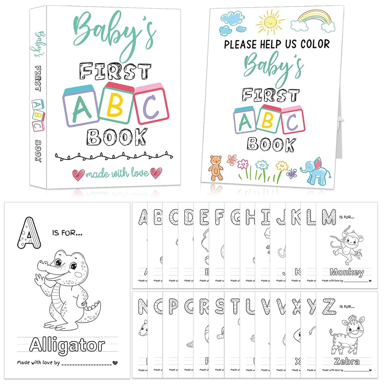 Baby'S First Abc Book Baby Shower Activity Keepsake Game, Abc Coloring Baby Shower Guest Book Alternative, Baby'S First Alphabet Coloring Book, Alphabet A To Z Coloring Pages