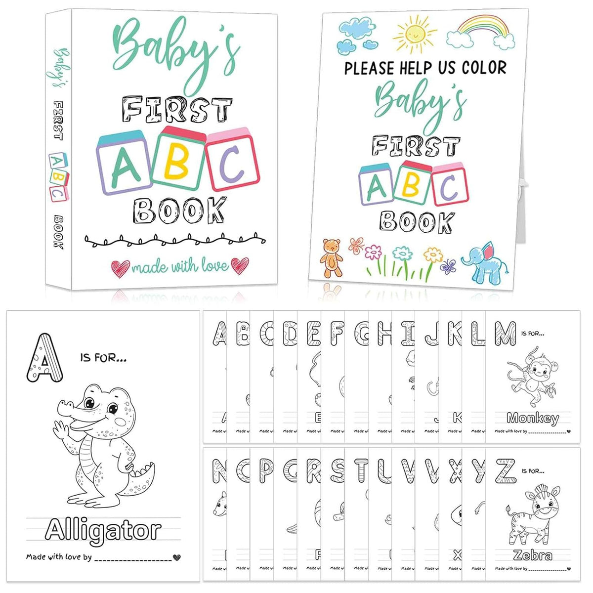 Baby'S First Abc Book Baby Shower Activity Keepsake Game, Abc Coloring Baby Shower Guest Book Alternative, Baby'S First Alphabet Coloring Book, Alphabet A To Z Coloring Pages