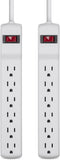 2 Pack 6 Outlet Surge Protector Power Strip 2FT Metal Extension Cord Flat Plug White