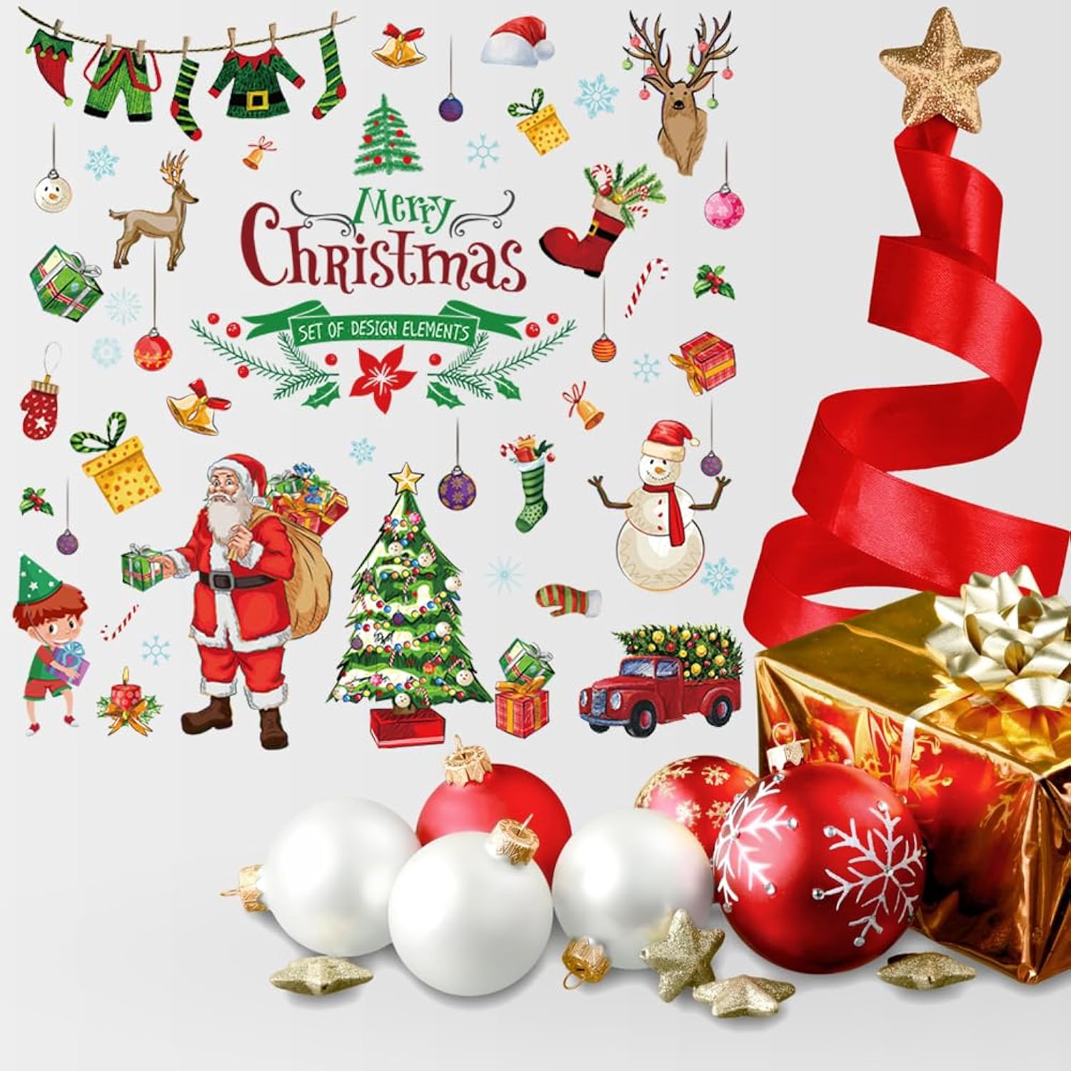 Merry Christmas Wall Decals Quotes Stickers Tree Decal Vinyl Art Decor Removable For Party Window Playroom Bedroom Classroom Living Room Home Decorations