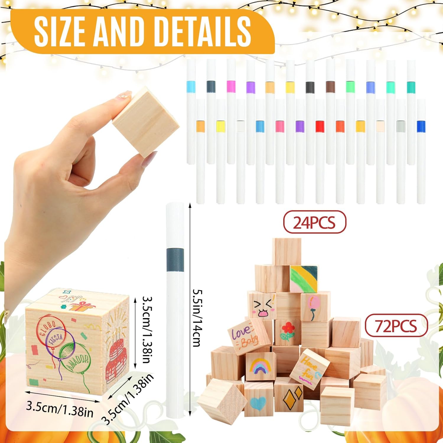 97 Pcs Pumpkin Baby Shower Games Sign Kit,Including Decorate A Block Game Sign 72 Diy Blank Wooden Blocks 24 Painting Pen To Draw Your Idea For Fall Baby Shower Game Thanksgiving Gender Reveal Party