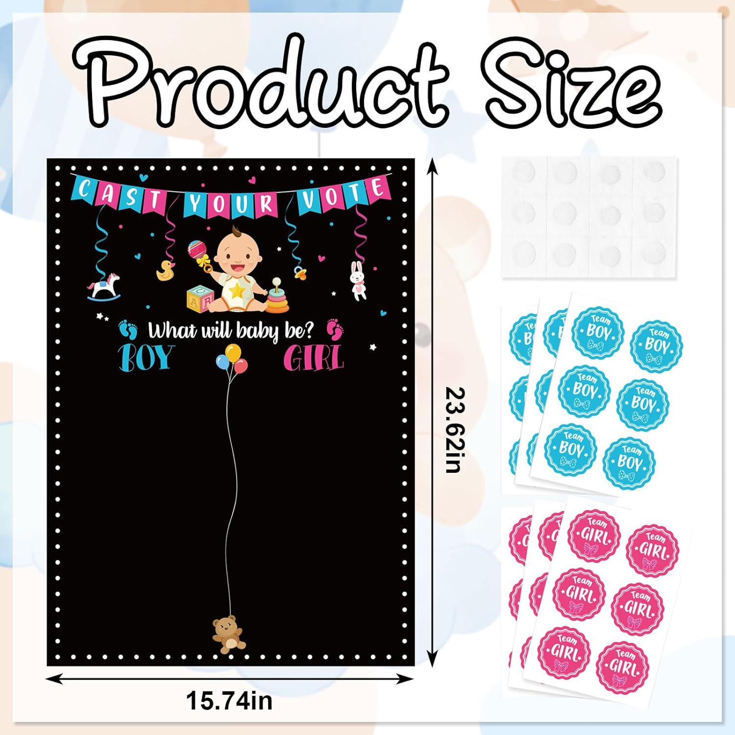 Gender Reveal Party Decorations, Boy Or Girl Voting Board With 36 Stickers, Baby Shower Gender Reveal Games For Guests Gender Reveal Party Supplies (B)