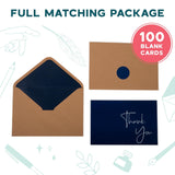 Thank You Cards With Envelopes Bulk Set & Stickers - 100 Pack 4X6 Blank Thank You Notes Bulk Box Set - Large Note Card Small Business, Wedding, Baby Shower & Bridal Shower - Navy Blue