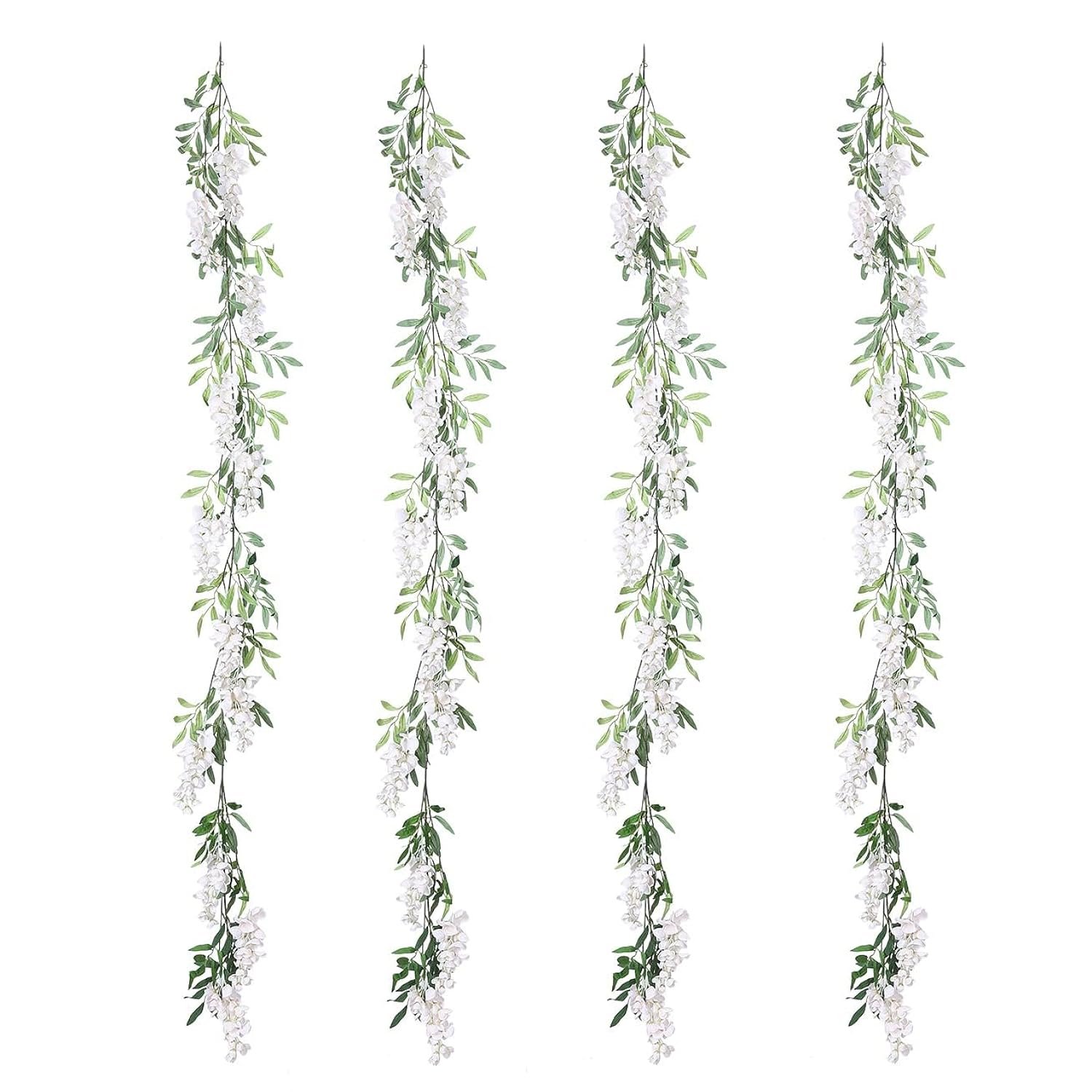 4Pcs 6.6Ft/Piece Imitation Silk Wisteria Garland Hanging Flower Vine For Home Outdoor Garden Ceremony Wedding Arch Floral Decor (Milk White)