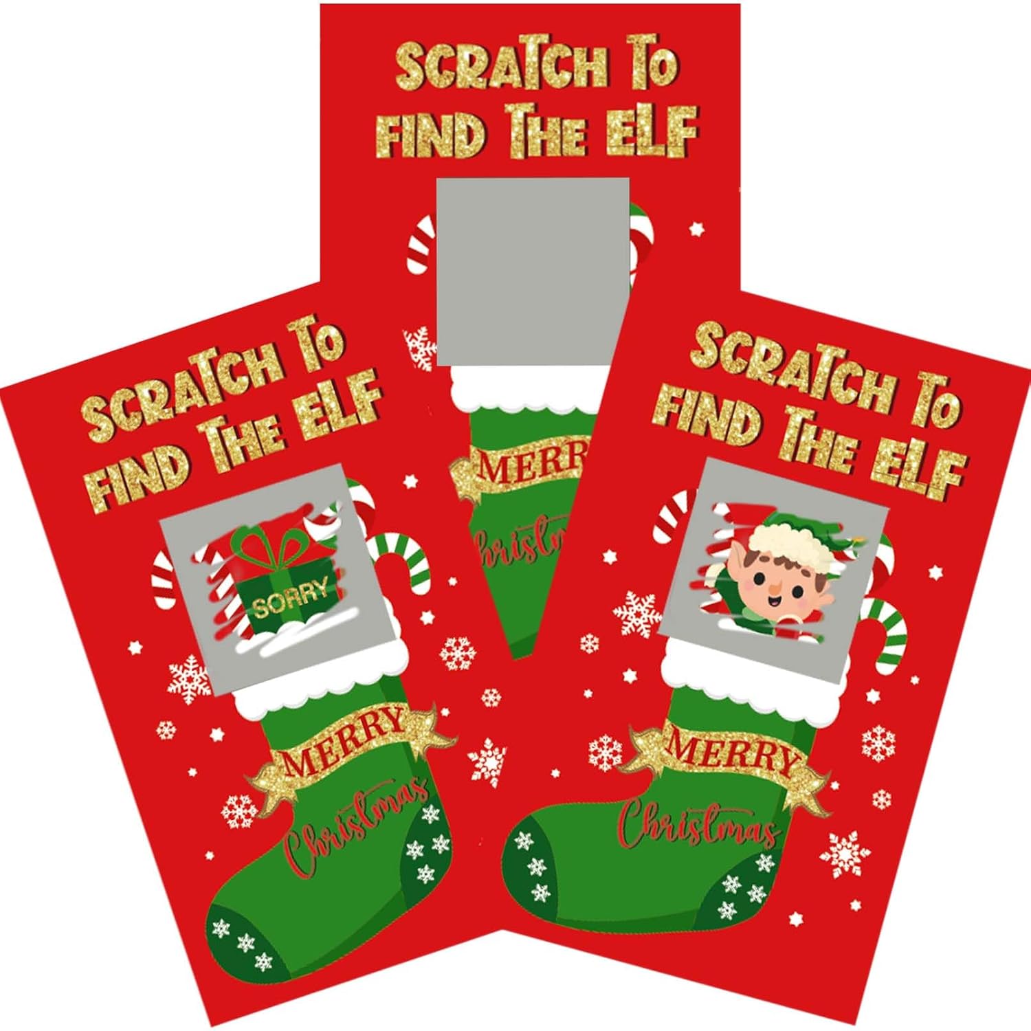 50 Pack Christmas Scratch Off Cards With Stickers For Christmas Party, Red Elf Stocking Stuffers Scratch Off Game Cards For Holiday Party Favors Raffle Giveaway Prize Drawing Supplies