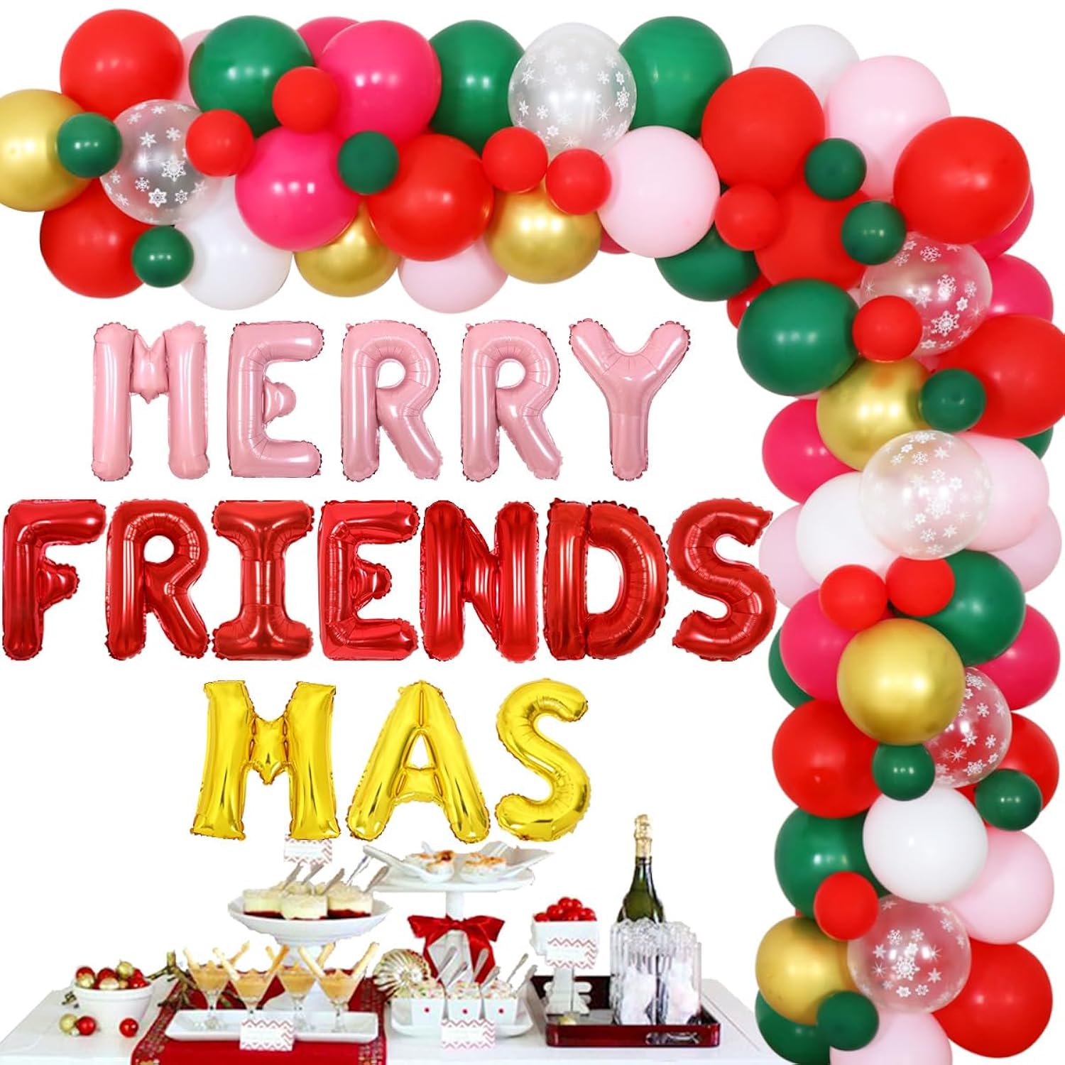 Merry Friendsmas Party Decorations Christmas Balloon Garland Arch Kit For Xmas Holidays New Year Party Supplies
