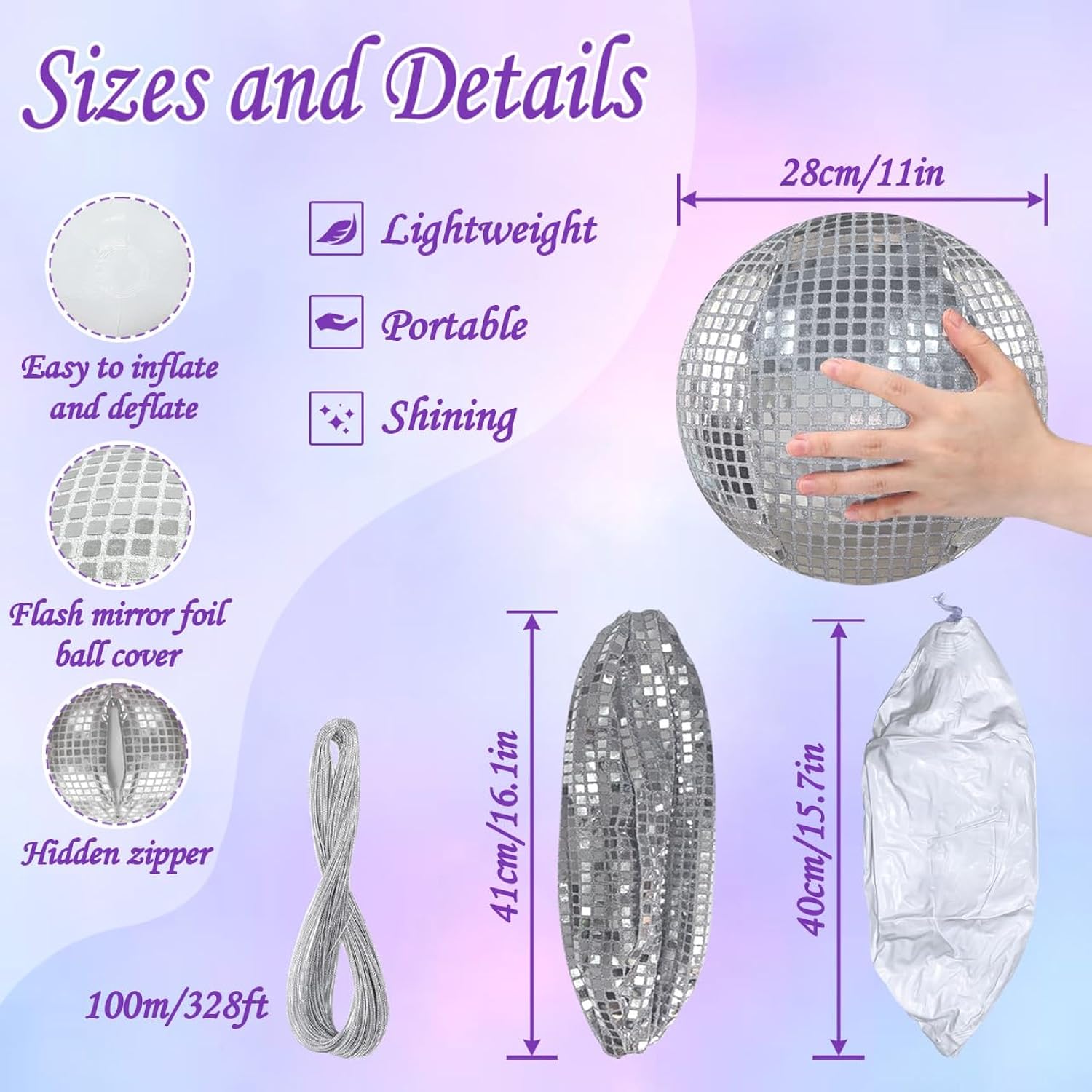 4 Pieces 11 Inch Inflatable Disco Ball ?Inflatable Ball With Disco Ball Cover Rope?Christmas Hanging Decorated ?Disco Ba