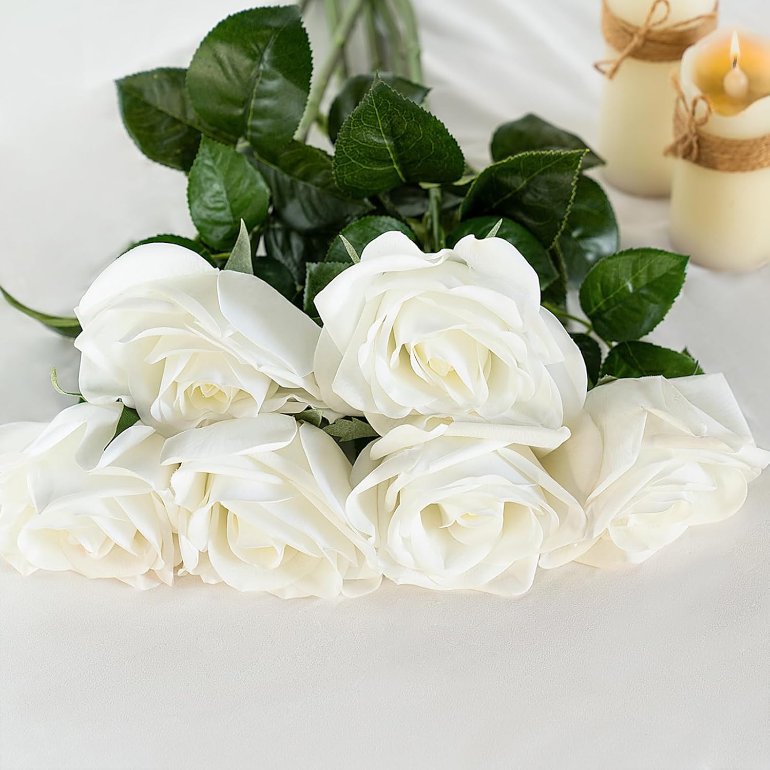 Rose Artificial Flowers 10 Pcs Fake Rose Bouquet Silk Faux Flowers With Long Stem Realistic Blossom Roses For Home Decor Wedding Party Valentine'S Day Diy Decorations (White)