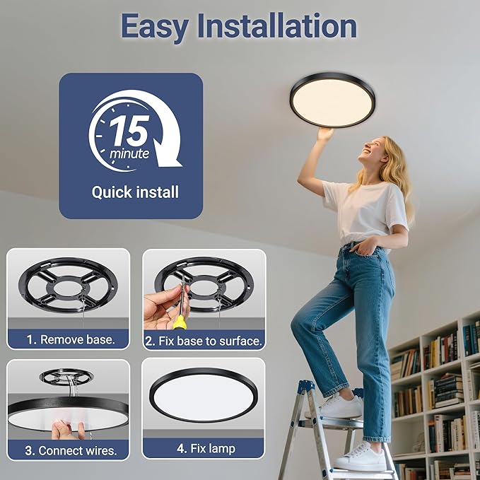 6 Pack 12 Inch LED Ceiling Lights 2640LM 5CCT Dimmable Black Flush Mount