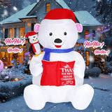 8Ft Giant Christmas Inflatable Polar Bear With Penguin Decoration, Led Light Up & Built-In Speaker, Blow Up Outdoor Indo