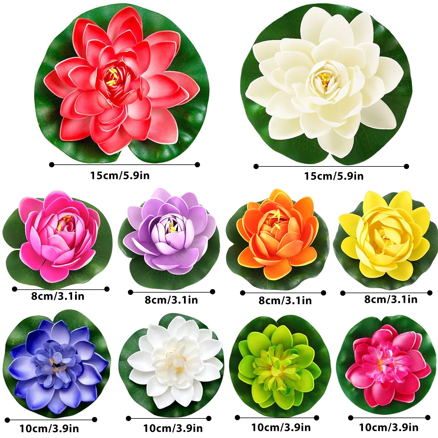 19Pcs Realistic Floating Foam Lotus Flowers And Lotus Leaves, Artificial Lotus Flowers Water Lilies For Pond Pool, 4" And 6" Large Beautiful Lifelike Water Lilies For Fountain Garden Decoration