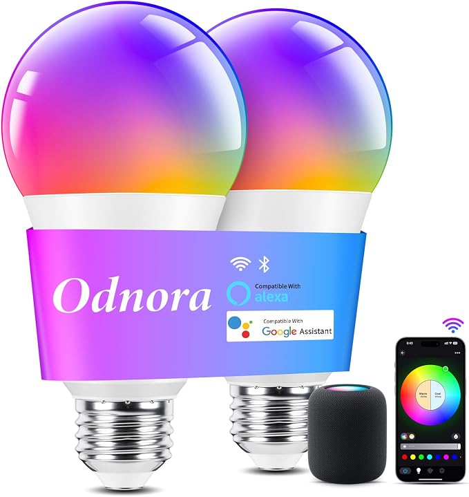 Smart Light Bulbs 2 Pack A19 E26 RGBTW Color Changing WiFi Bluetooth Alexa Google Compatible