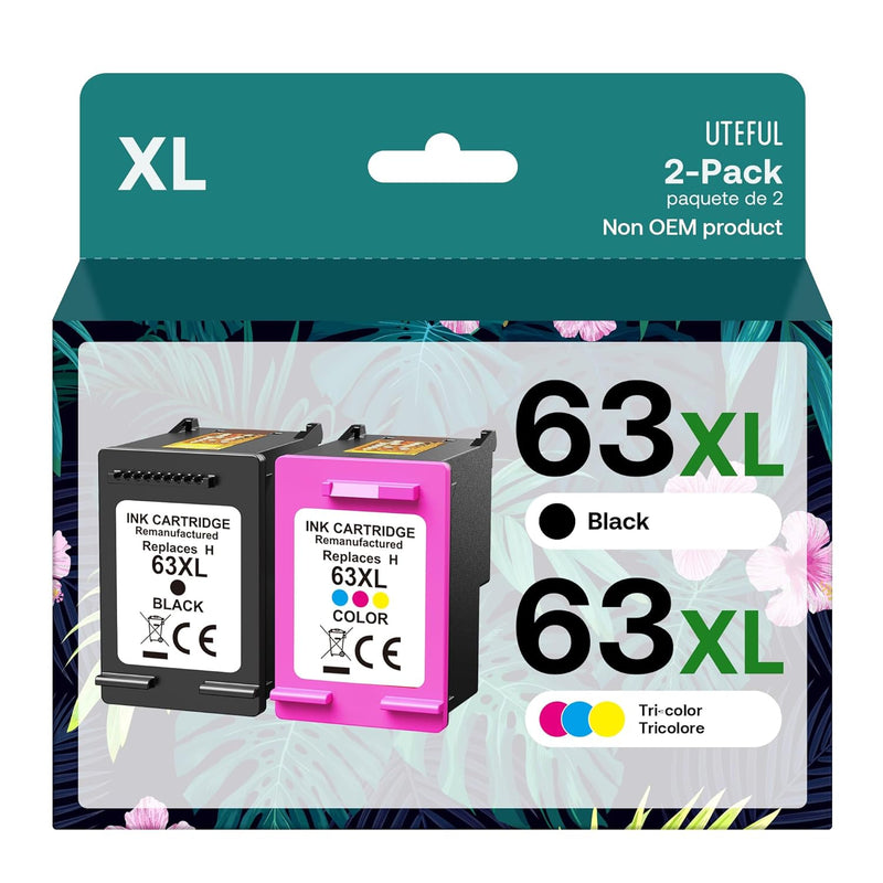 63XL Ink, Remanufactured 2-Pack (Black & Tri-Color) for OfficeJet 3830