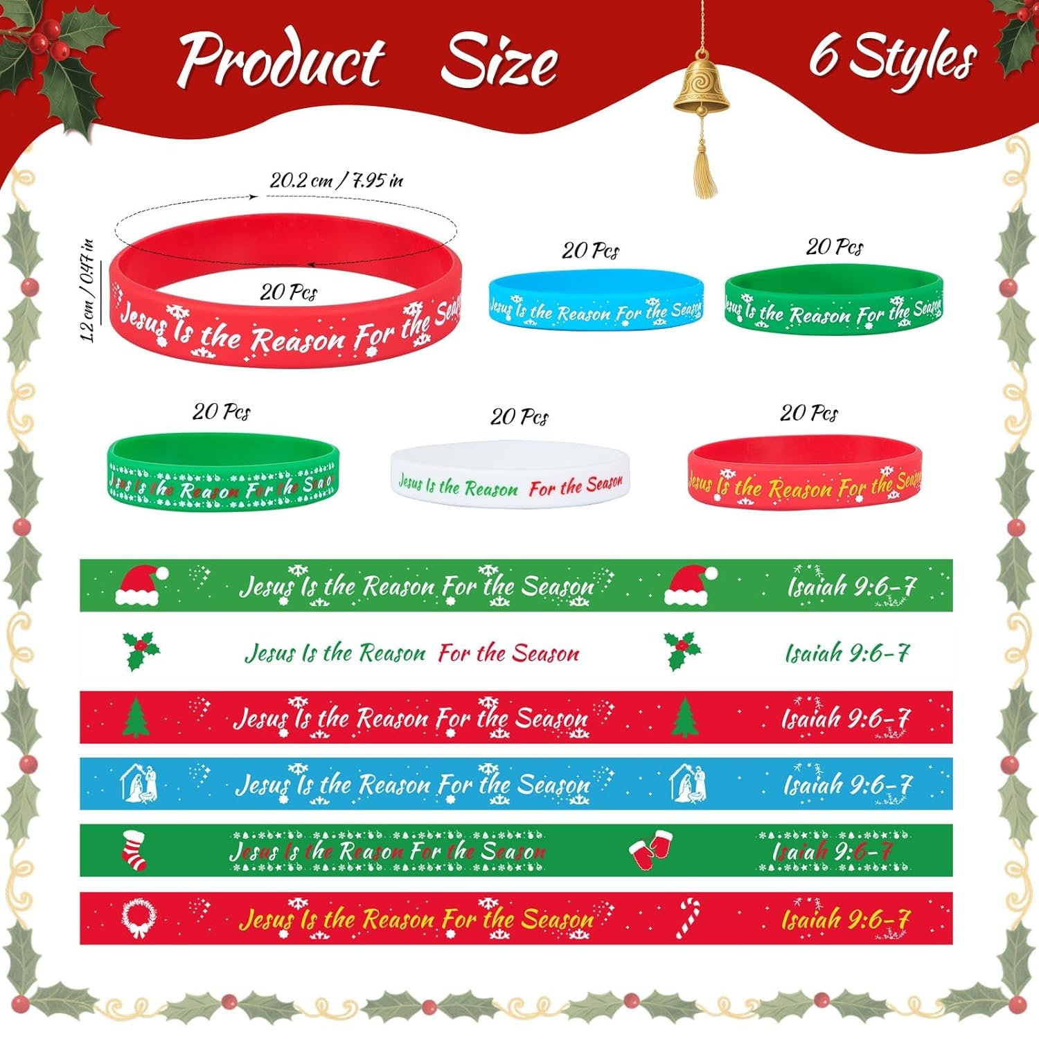 120 Pcs Jesus Is The Reason For The Season Silicone Bracelets Bulk Christmas Religious Rubber Wristband Christian Bracelets Stocking Stuffers Gifts Church Event Party Favors