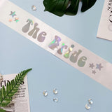 The Bride Iridescent Sash, 70S Retro Hippie Disco Themed Bachelorette Bridal Shower Engagement Party Décor, Miss To Mrs, Future Wifey, Feyonce, Future Mrs Sash