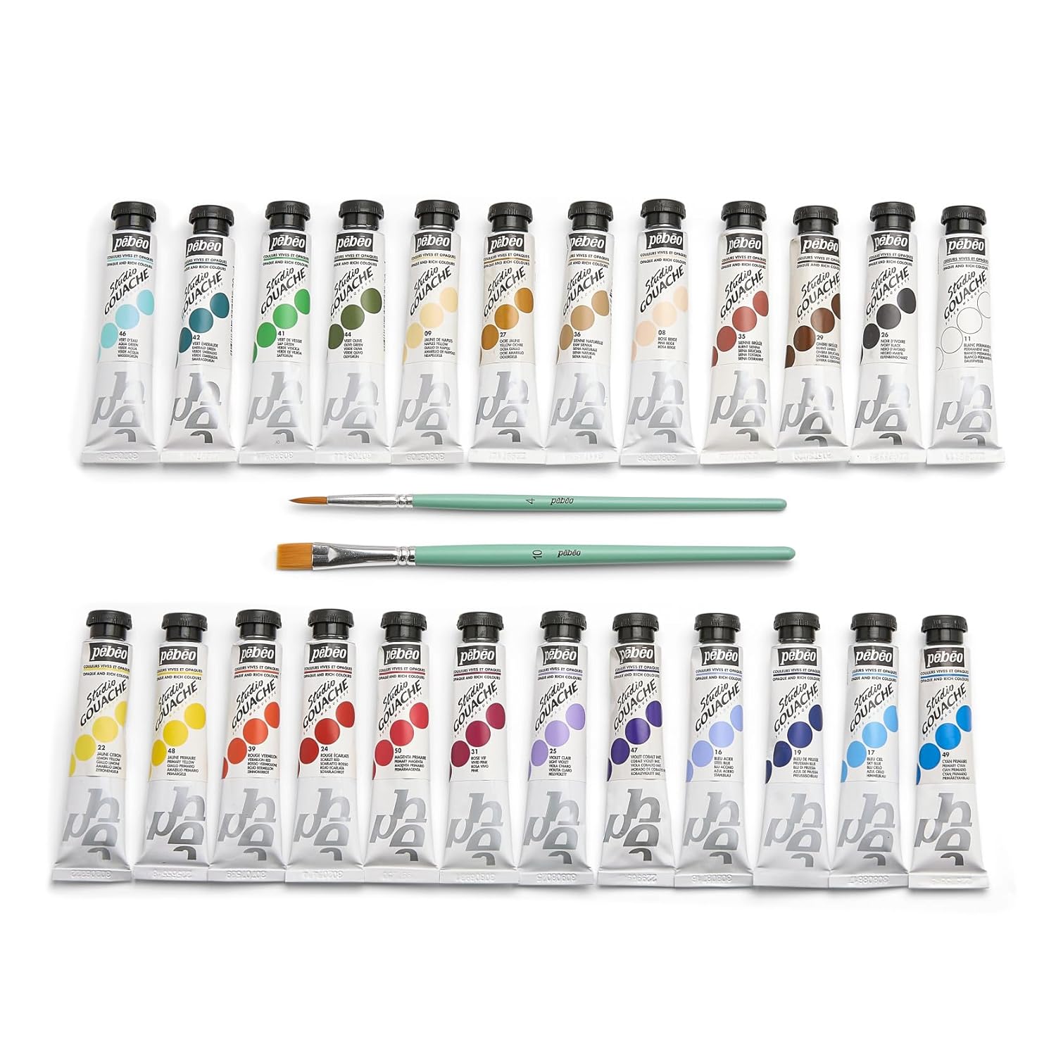 PEBEO Studio XL Gouache - Set of 24 Tubes 20 ml Assorted Colours + Accessories - Gouache Kit for Artist and Beginner - Brushes + Spatula + Canvas Cardboard - Bright and Bright Colours