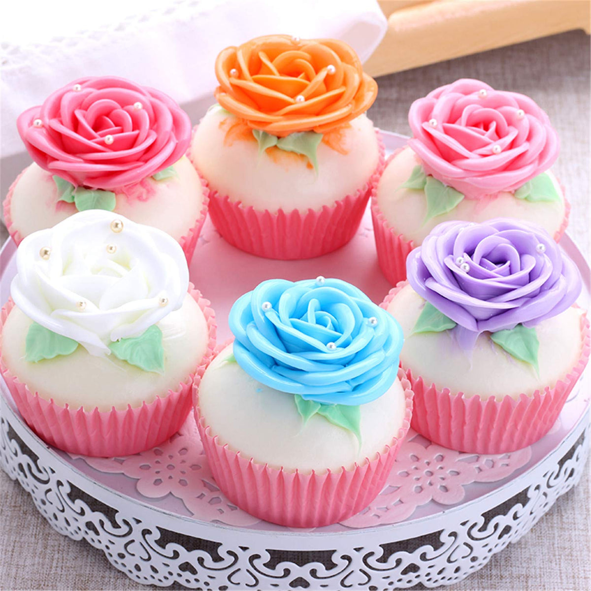 6 Pcs Realistic Artificial Rose Cupcake Model Fake Cake Model Photography Props Decoration