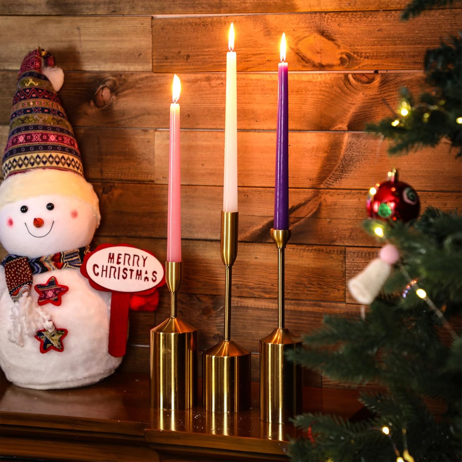 30 Pcs Christmas Advent Candles Taper Candle Light Christmas Advent Wreath Candle Holder Purple Pink White Candles For Christmas Holidays Churches Celebration Party Home Decor