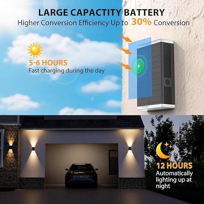 2 Pack Solar Wall Lights Outdoor IP67 Waterproof Up and Down Dusk to Dawn Porch Lights