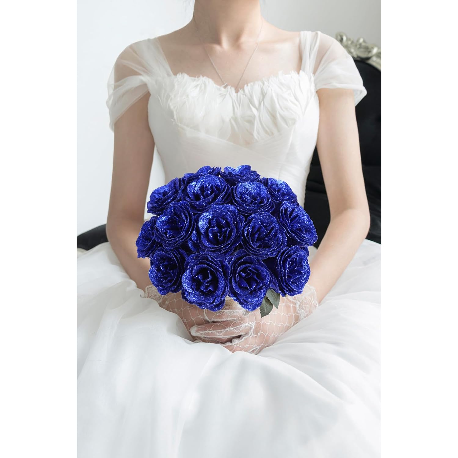 Roses Artificial Flowers, 30Pcs Royal Blue Roses Silk Roses Artificial Roses With Stems For Crafts Wedding Bouquet Party Home Decor(Royal Blue)