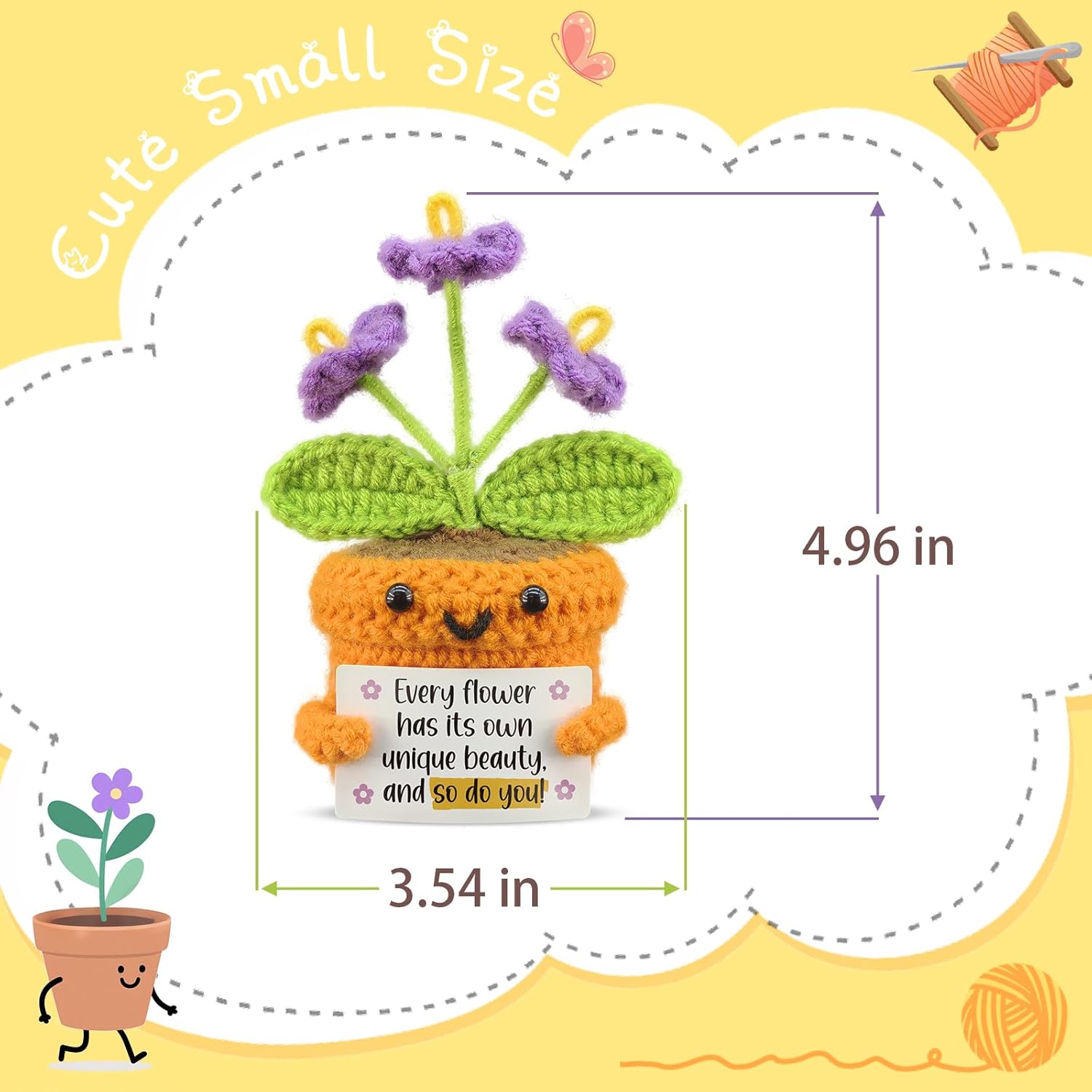 Potted Flower Decoration Gift For Parents Mother Father Son Daughter Emotional Birthday Present Handmade Crochet Purple Flower Mini Small No Watering No Pruning Maintenance Free Artificial Plant