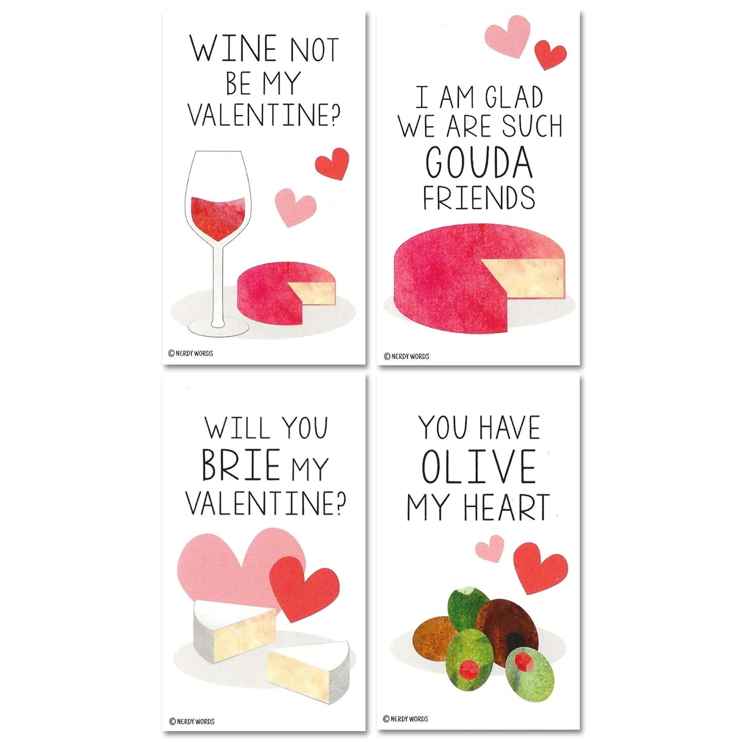 Mini Wine & Cheese Charcuterie Board Valentines (Set Of 24, Wallet-Sized Cards) For Valentine'S Day (Set Of 24)