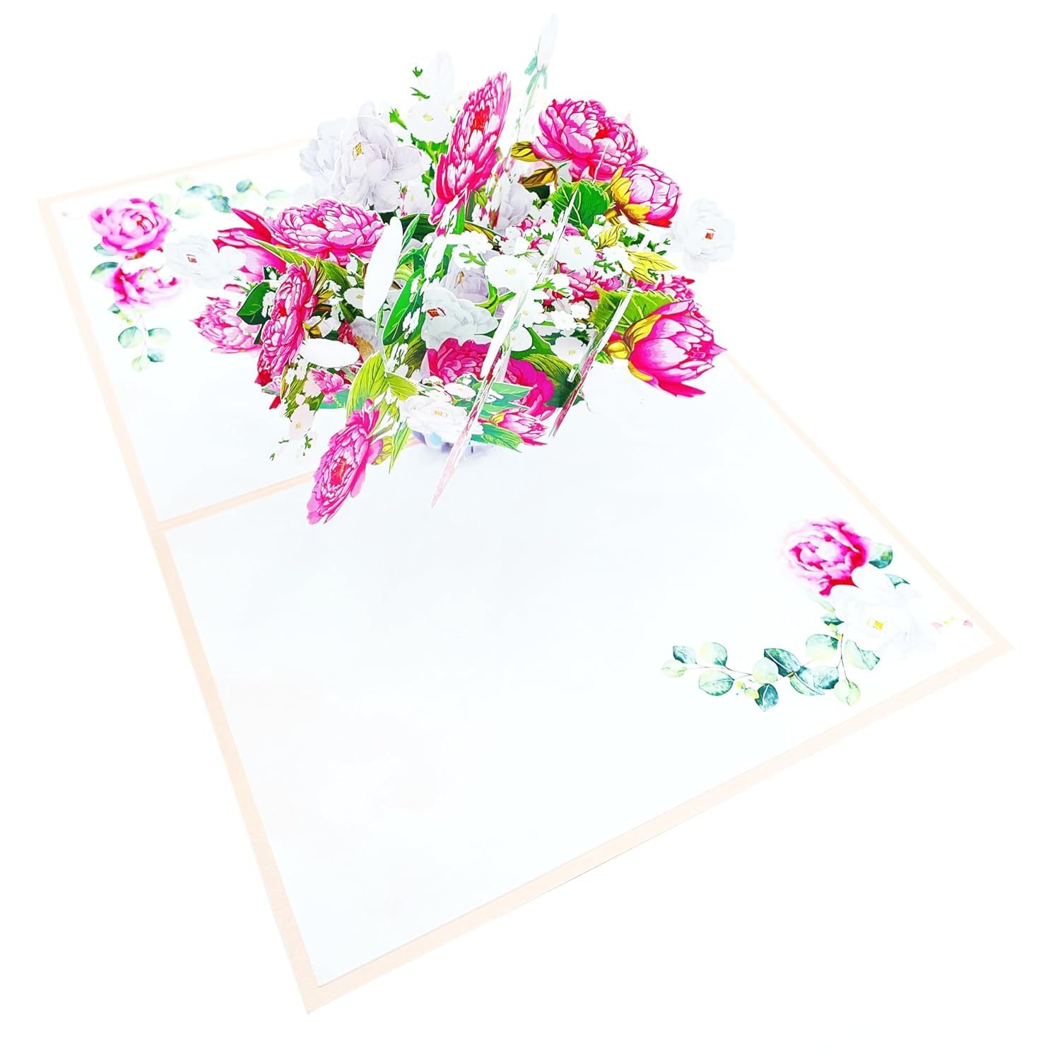 Pink Peony Flower Bouquet Pop Up Card, 3D Blooming Love Greeting Card For Spring Birthday, Mothers Day, Valentines Day, Anniversary, Congratulations, Thinking Of You, All Occasions By