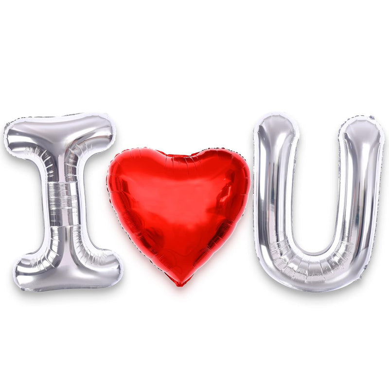 , Silver I Love You Balloons For Him - Big 40 Inch | Red Heart Balloon