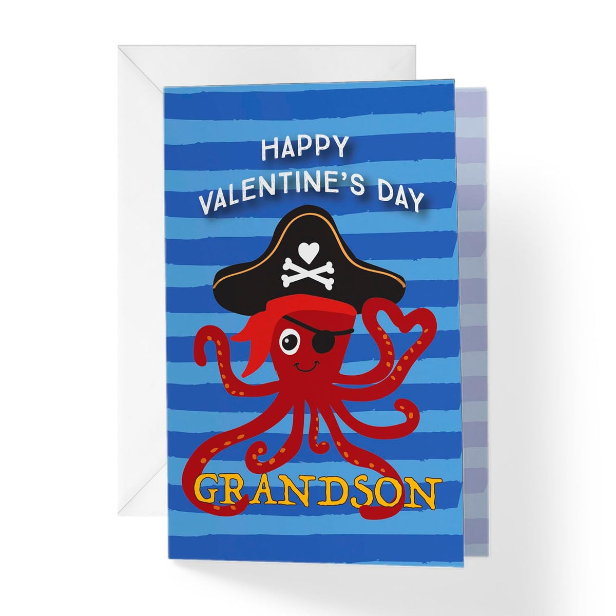 Valentine'S Day Card For Grandson | Pirate Octopus | 5'X7.5' Single Card + Envelope | Women Owned Small Business Made In Usa