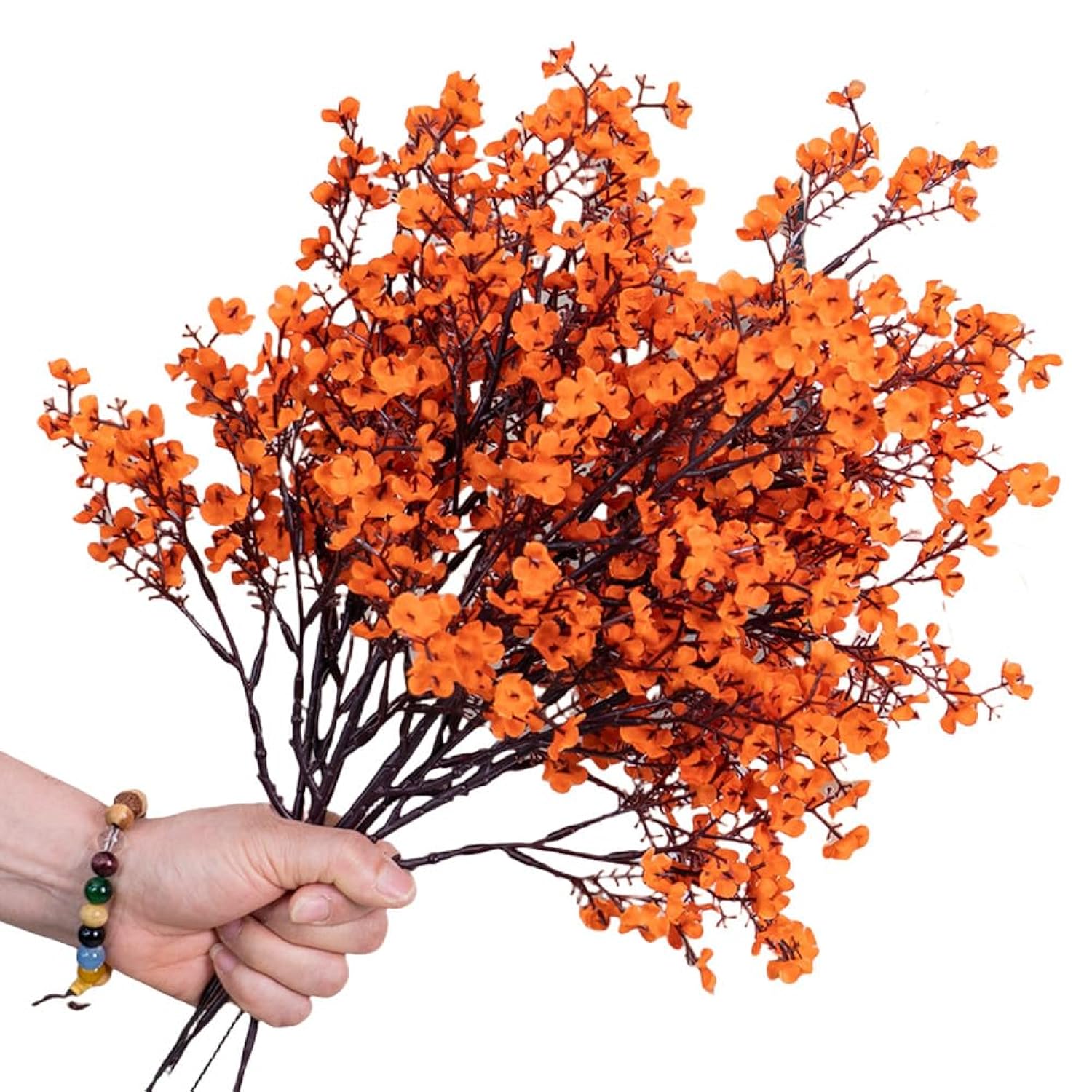 8Pcs Gypsophila Artificial Flowers,Babys Breath Silk Artificial Flowers Artificial Fall Flowers,Fake Flower With Stem For Diy Home Bouquet Floral Arrangement Farmhouse Decor (Orange)
