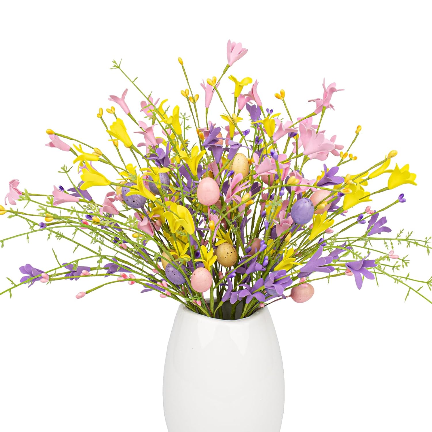 Easter Flower Decorations 12 Pack Easter Egg Picks Artificial Forsythia Flowers With Eggs For Floral Arrangements Table Centerpieces