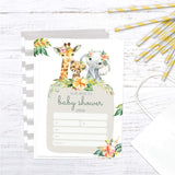 Boho Safari Animal Baby Shower Invites / 25 Welcome Baby Desert Animals Party Invitations / 5" X 7" Flat Floral New Baby Party Invitation Cards/Made In The Usa
