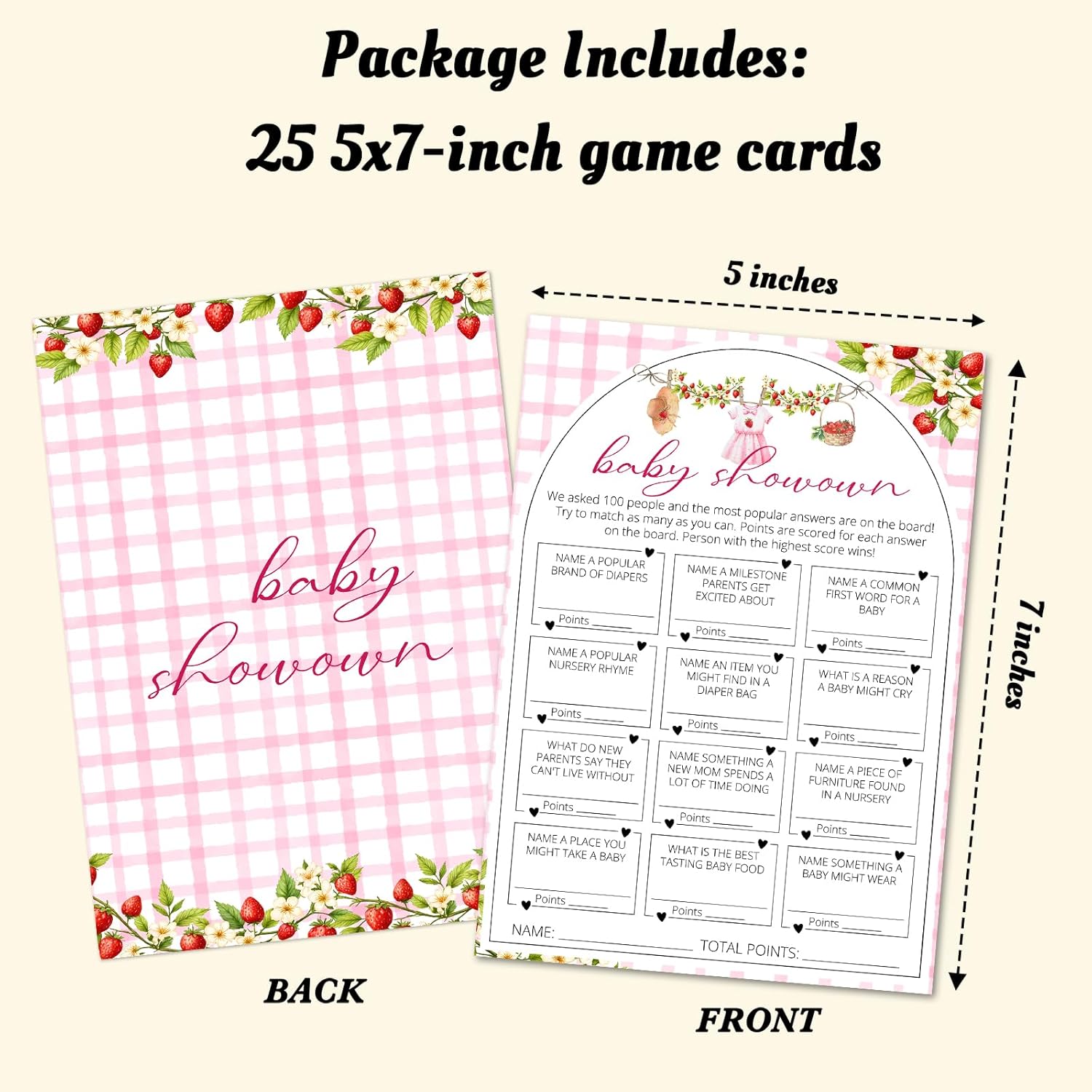Sweet Berry Baby Shower Games, Baby Showdown Activity Cards For Party Decorations Favors, Pink Strawberry Gender Reveal Party Game For 25 Guests - B10