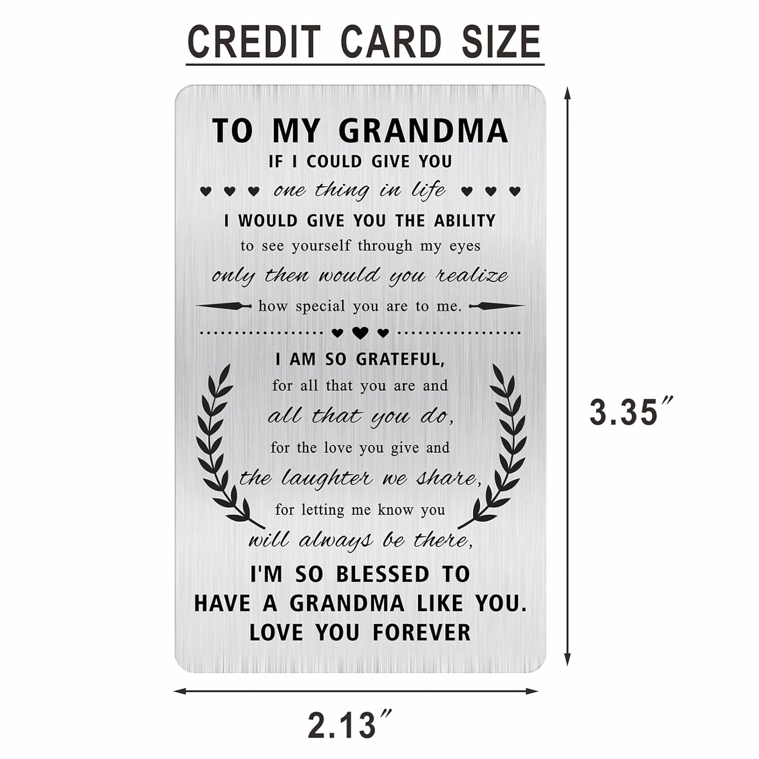 Engraved Stainless Steel Grandmother Card - Heartfelt Gifts For Grandma, Mother'S Day, Christmas - Durable Wallet Card To My Grandma