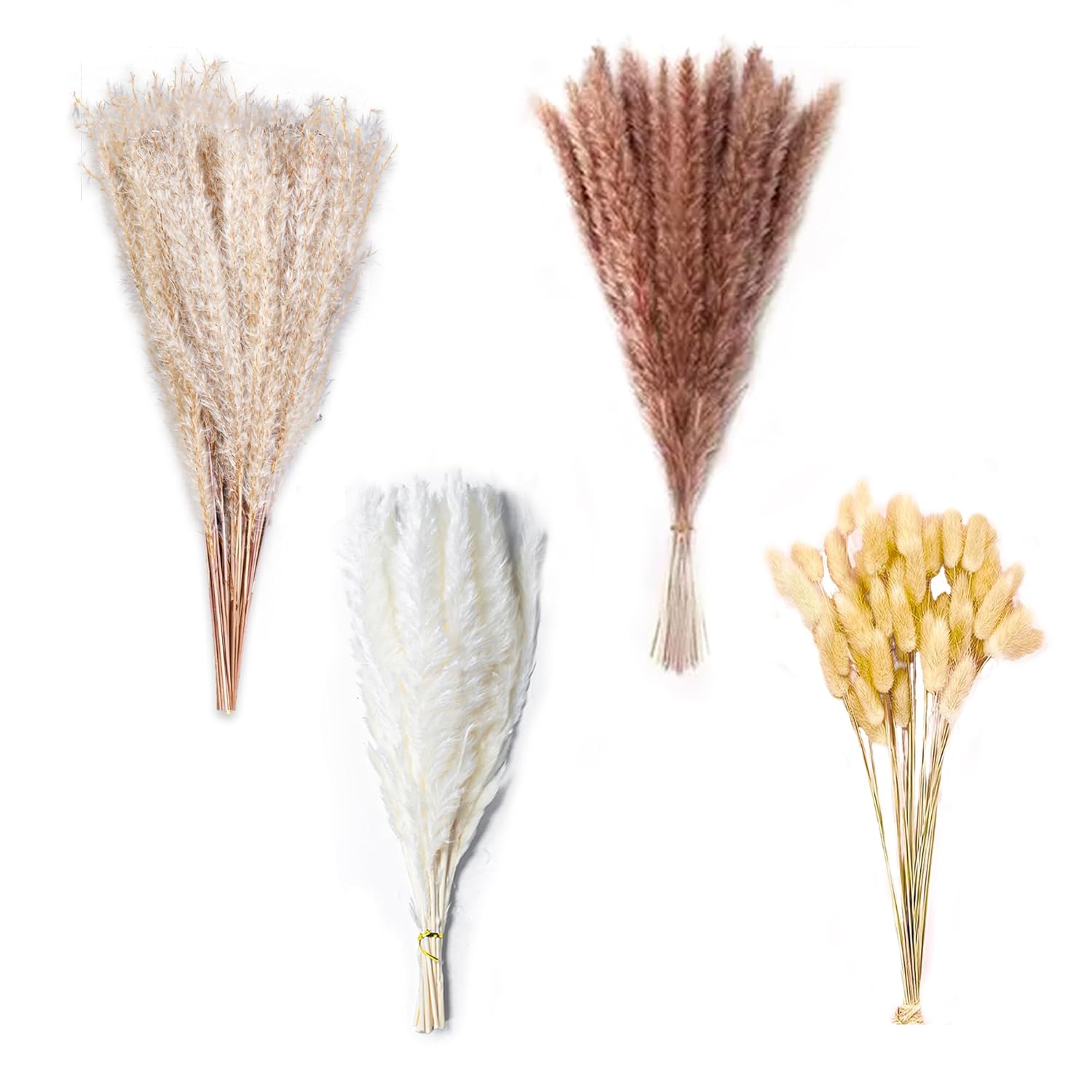 75Pcs Natural Dried Pampas Grass Decor - 17" Fluffy Pampas Grass Bouquet - Boho Home Decor Dried Flowers For Wedding Floral Room Home Party Table Decorations