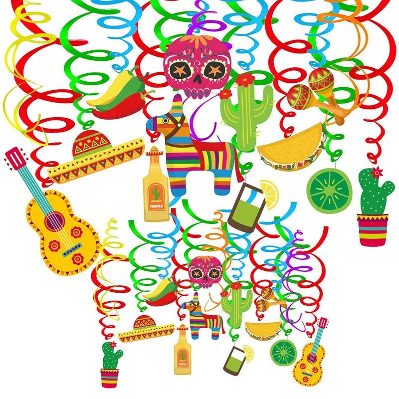 30 Pcs Fiesta Hanging Swirl Decorations Mexican Fiesta Cinco De Mayo P