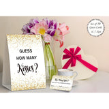Gold Polka Dot Confetti Design How Many Kisses Bridal Shower Game,Bridal Shower Decorations,Popular Bridal Shower Games,Engagement Party Game,Set Including 1 Sign And 50 Guessing Cards-07