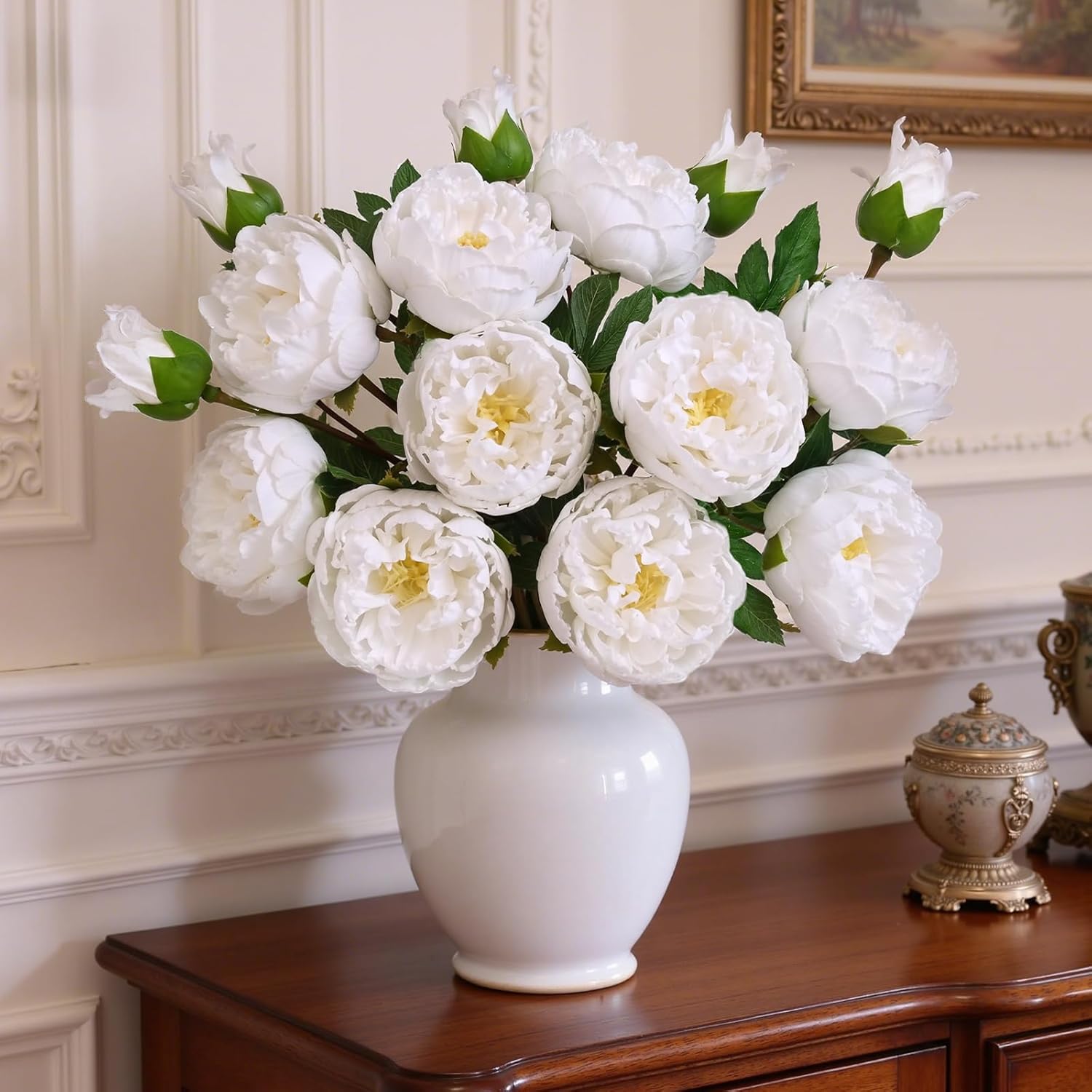 3Pcs Real Touch Peonies Artificial Flowers, 22In White Fake Peonies Artificial Peonies Flowers Latex Large Faux Peony Flowers For Centerpiece Table Wedding Party Home Decor