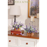 Artificial Lavender Plants In Wooden Baskets, Artificial Mini White Flower Arrangement In Planter For Home Hotel Office Table Wedding Centerpieces & Gift(Set Of 2)
