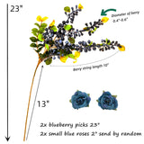 2 Pcs Artificial Berries Plastic Foam Blueberry Christmas Picks Floral Arrangement 23" Tall (Blue B)