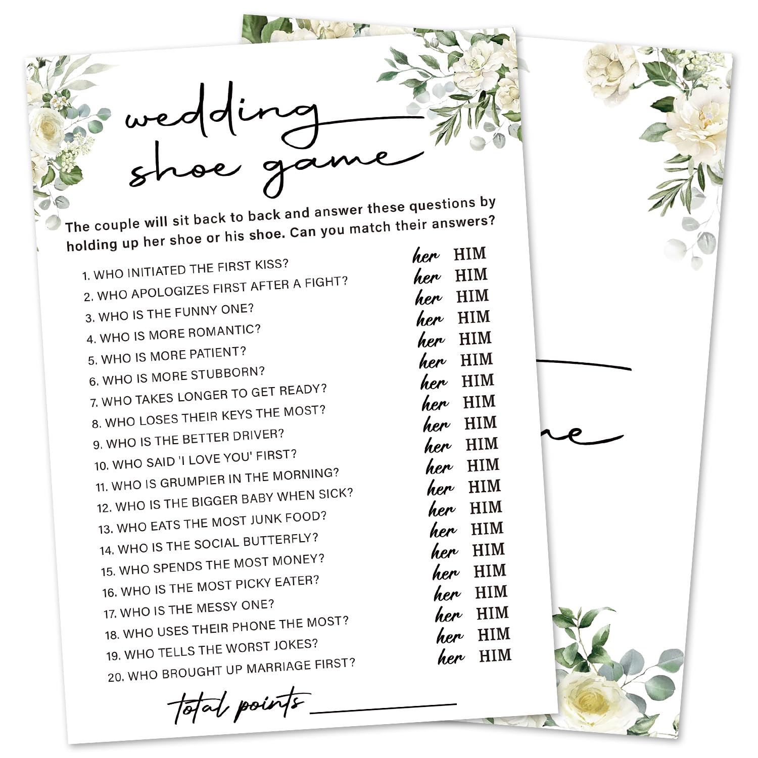 Eucalyptus Bridal Shower Games 30 Guests, Wedding Shoe Bridal Games For Showers, White Rose Wedding Engagement Party Activity Party Supplies/Green-07