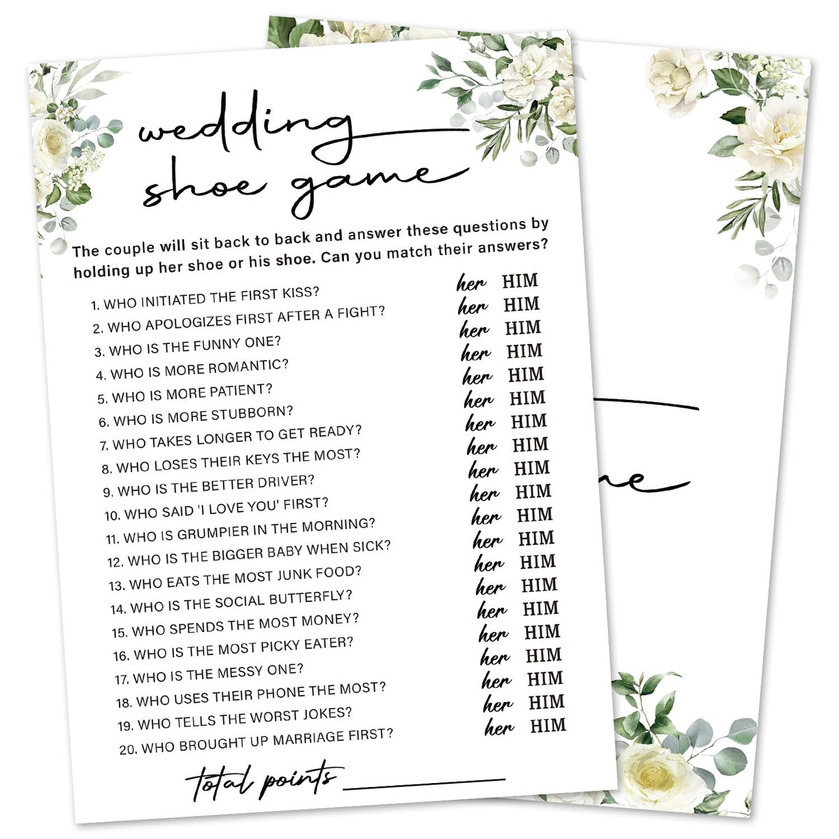 Eucalyptus Bridal Shower Games 30 Guests, Wedding Shoe Bridal Games For Showers, White Rose Wedding Engagement Party Activity Party Supplies/Green-07