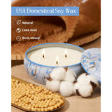 Clean Cotton Scented Candles 12Oz, Large 3 Wick Soy Tin Candle, Over 40 Hour Burning Time, 100% Natural Vegan Wax, Relaxing Aromatherapy Aesthetic Candle Gift For Women And Men