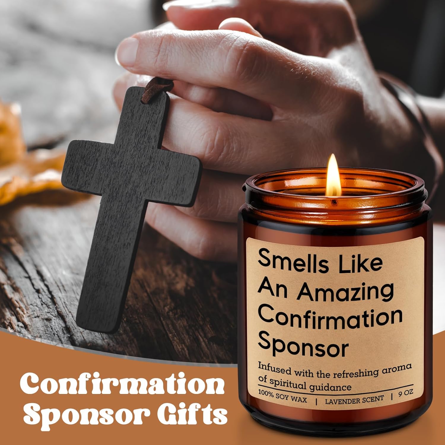 Candle, Confirmation Sponsor Gifts For Women Men - Spiritual Christian Catholic Girls Confirmation Gifts For Sponsor - Thank You From Candidate, Appreciation, Proposal Presents From Confirmant