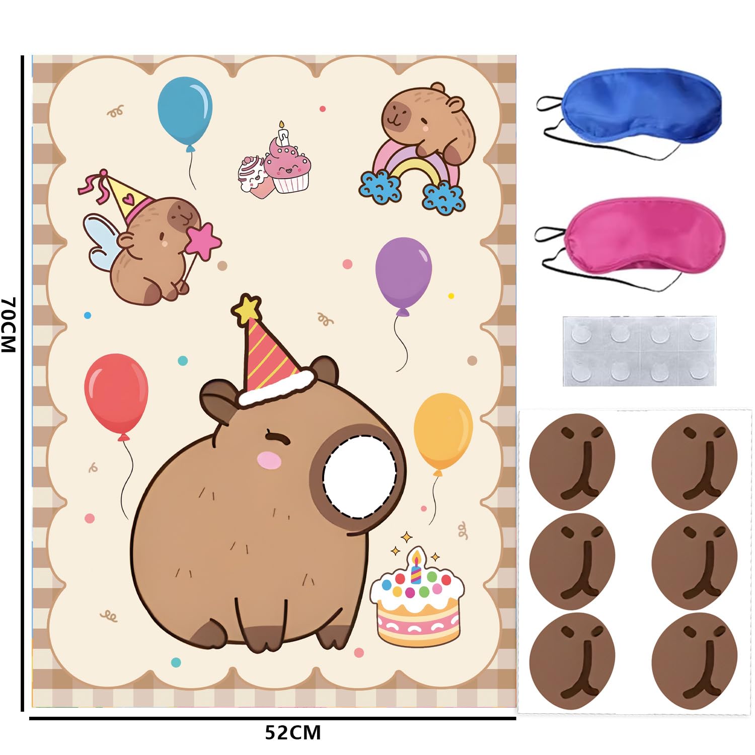 Capybara Birthday Party Decoration, Stickers At Party Guinea Pig Games,Pin The Nose Game With Eye Masks And Stickers,Large Poster And 24 Capybara Themed Birthday Gift