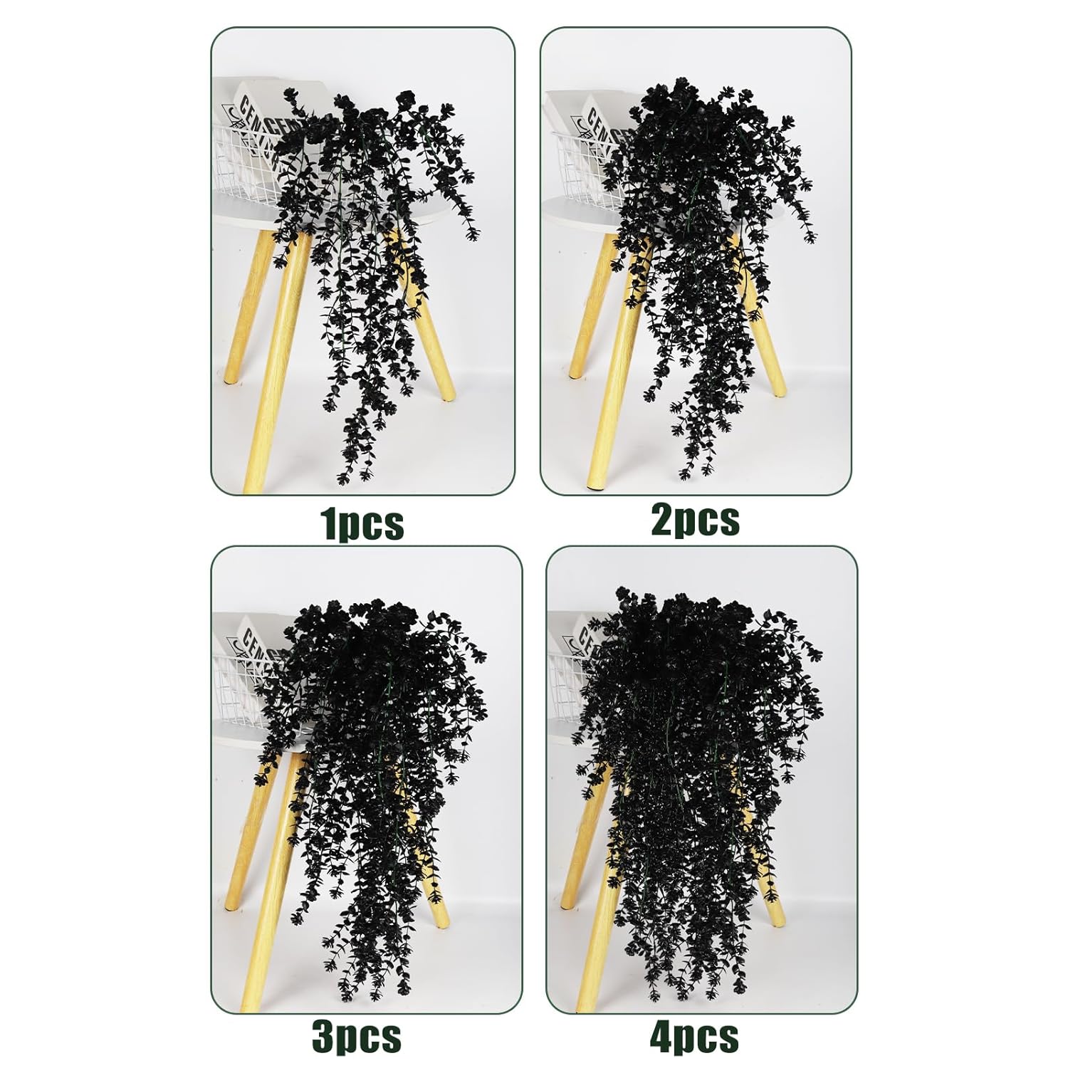 Black Artificial Hanging Flower Faux Hanging Plants Uv Resistant Indoor Plastic Leavse Flower Hang Ferns Artificial Plants Eucalyptus Faux Ivy Flowers Decor For Autumn Outdoor Room (Black)