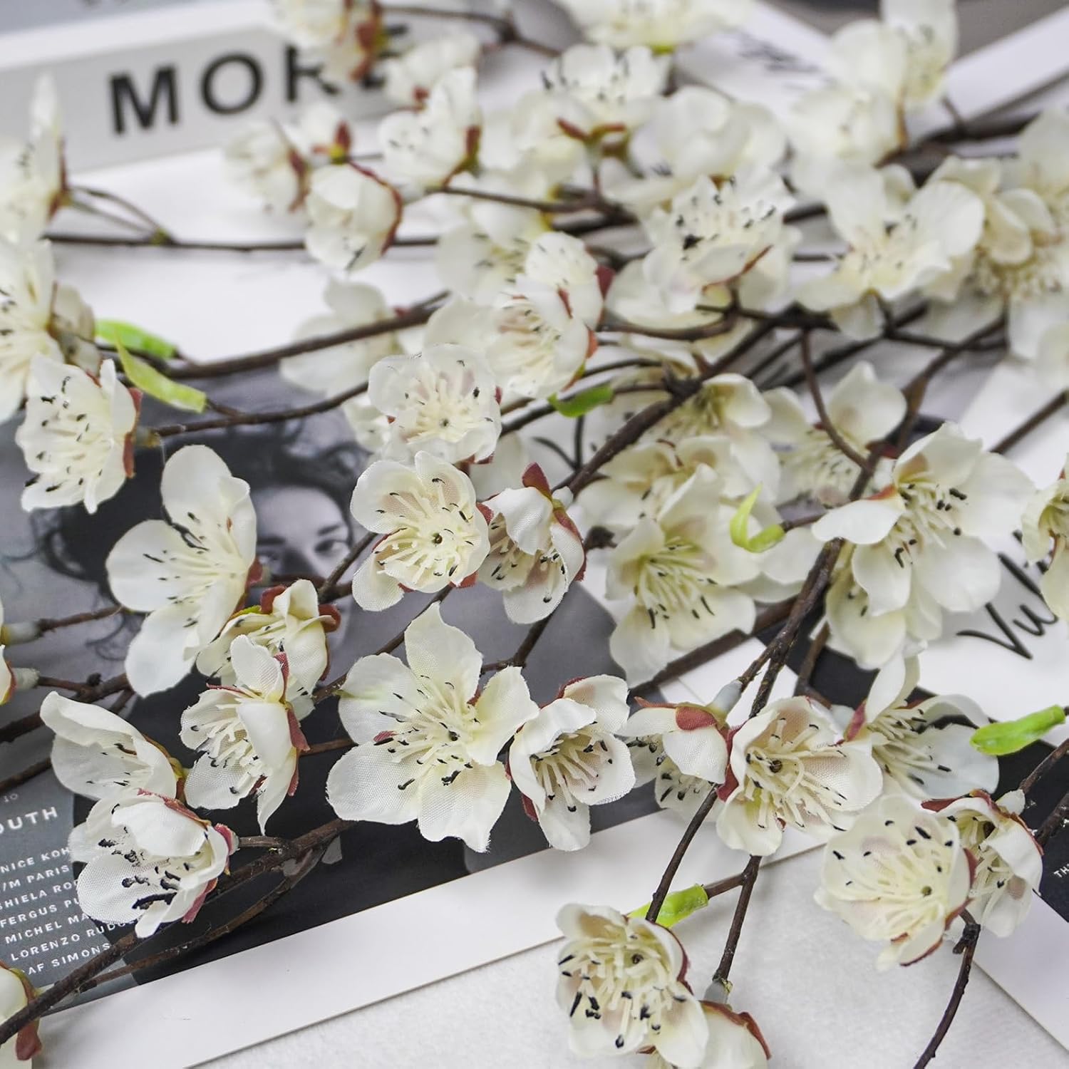 4Pcs Artificial Cherry Blossom Flowers 28‘’ Tall Silk Cherry Blossom Branches Faux White Peach Stems For Wedding Home Garden Vase Decor