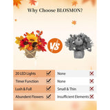 Thanksgiving Table Decor Centerpieces: 2 Pcs Fall Flowers Artificial For Decoration With Light Timer - Fake Autumn Sunflowers Silk Floral Arrangements For Home Tabletop