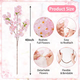 3 Pcs Pink Artificial Cherry Blossom Branches, 40 Inch Realistic Faux Long Stems Cherry Blossom Flowers Vase Arrangements For Wedding, Table Centerpiece, Home Party, Kitchen Decor