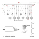 192 Led Christmas Curtain String Lights, 8.3 Ft Linkable Warm White Window Fairy Lights With 12 Christmas Tree & Snowfla